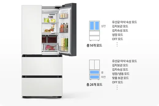 [삼성] Bespoke AI 김치플러스 4도어 490L (메탈쿨링 선반) 코타화이트 RK80F49E1A